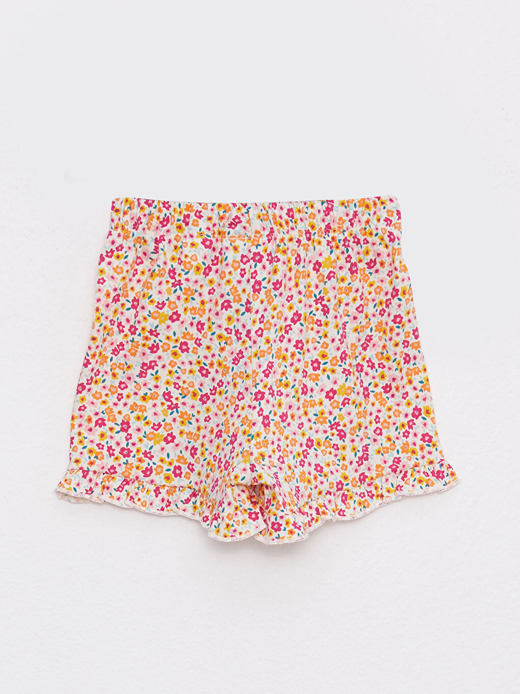 تيشيرت كم قصير ياقة دائرية مطبوع شورت وباند شعر قطن طقم ٣ قطع للبنات الرضع-3