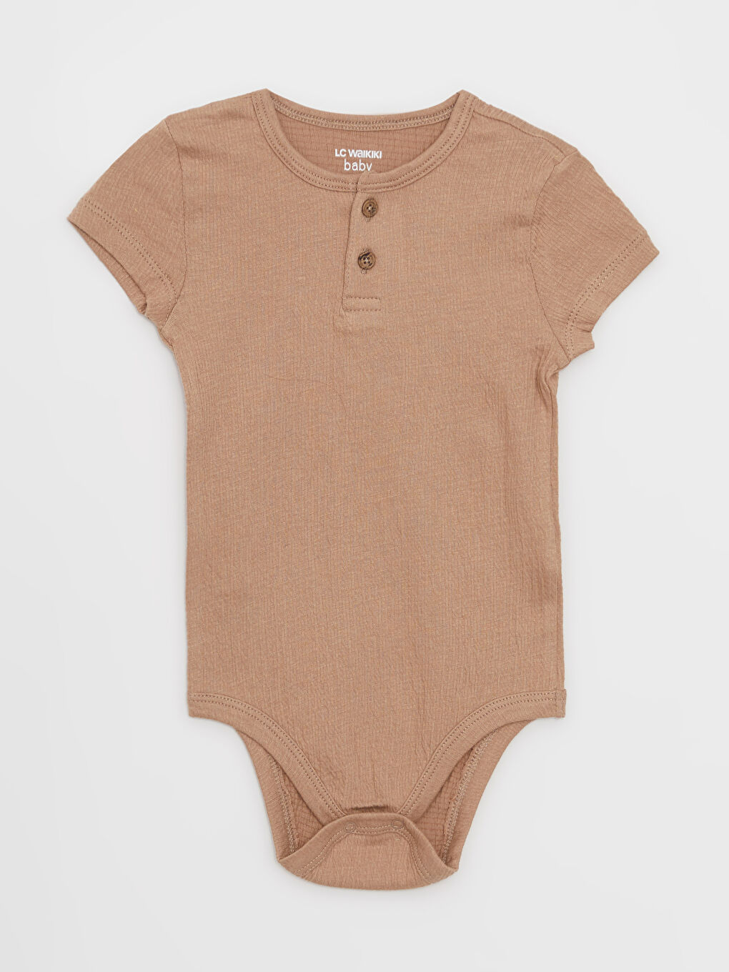 Kahverengi Bisiklet Yaka Kısa Kollu Basic Erkek Bebek Çıtçıtlı Bodysuit