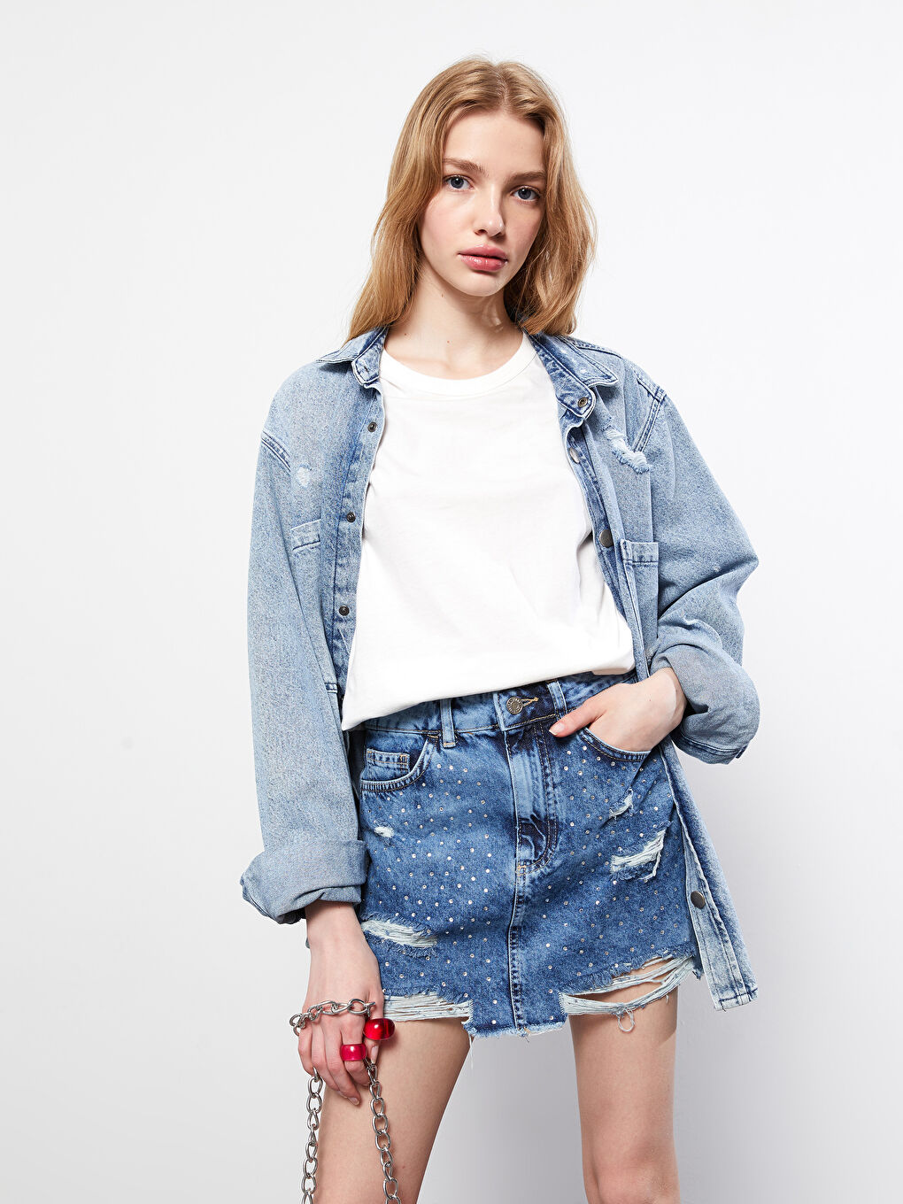 Standard Fit Plain Pocket Detailed Women's Jean Skirt -S2HH63Z8-311