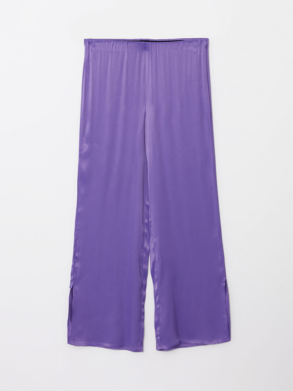 Mor Beli Lastikli Düz Saten Kadın Pantolon-5