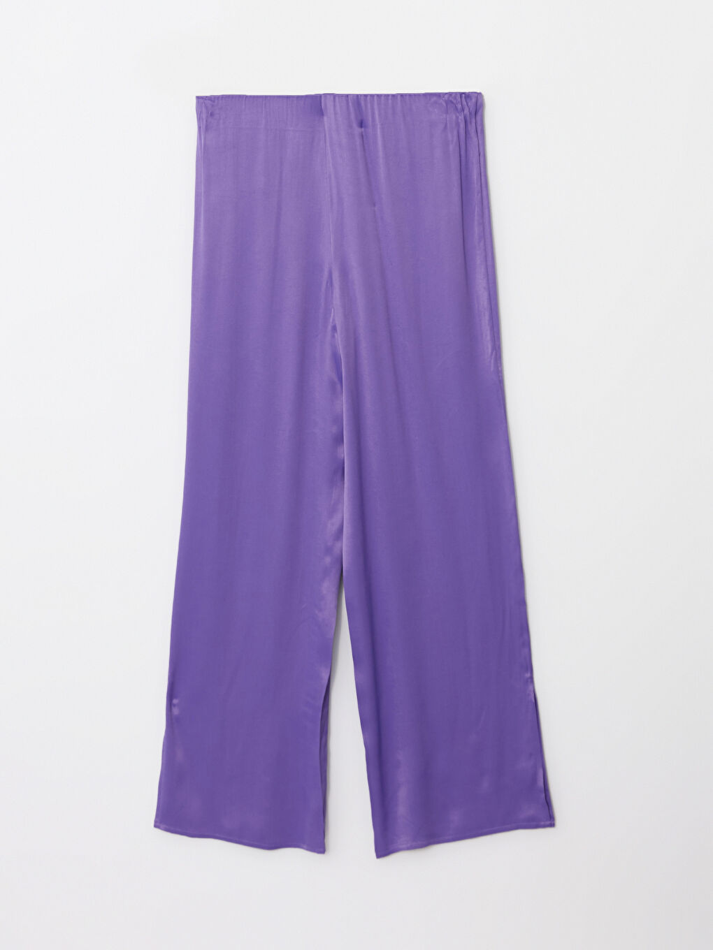 Mor Beli Lastikli Düz Saten Kadın Pantolon-6
