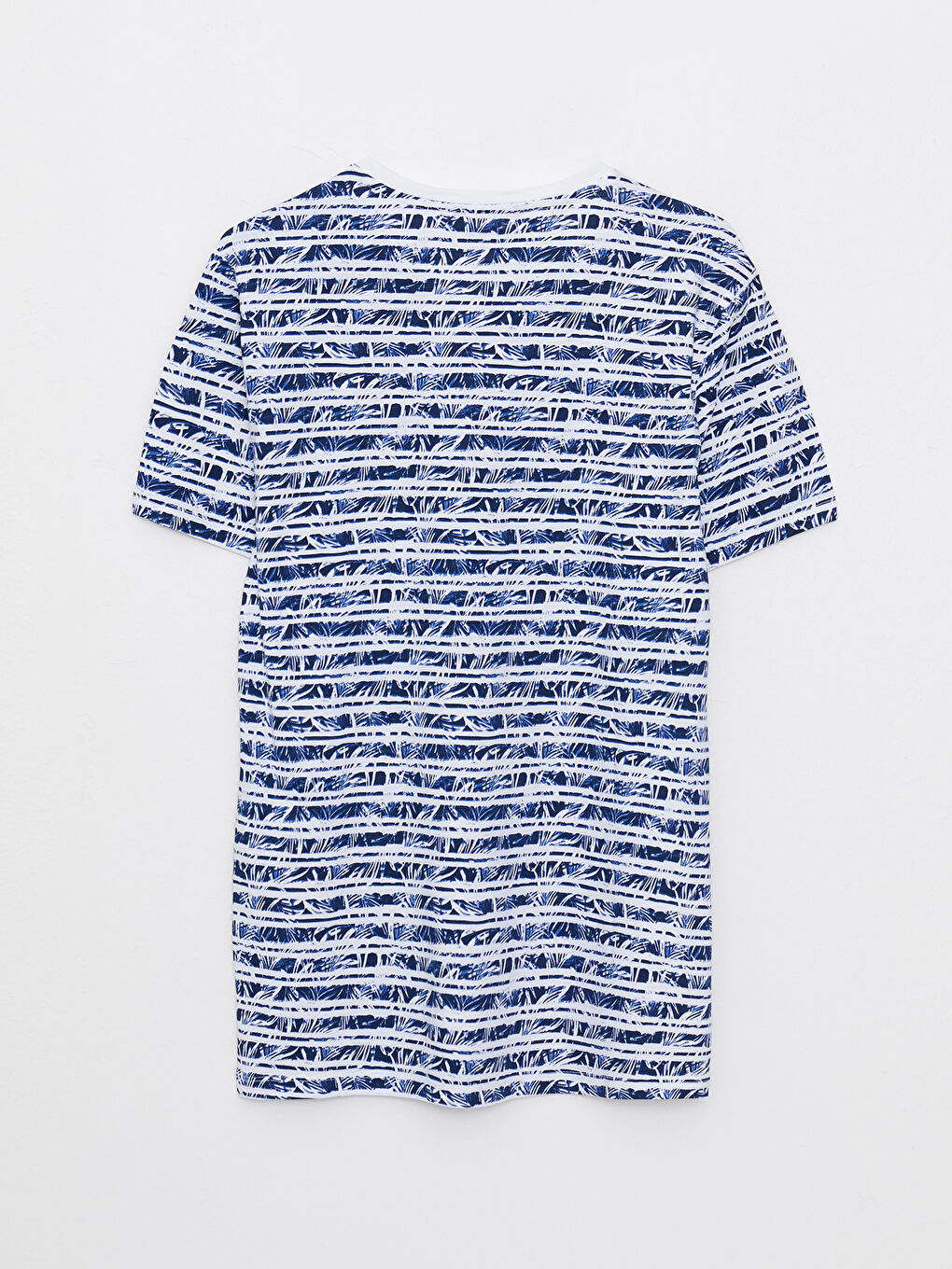 Beyaz Bisiklet Yaka Kısa Kollu Desenli Penye Erkek Tişört-5