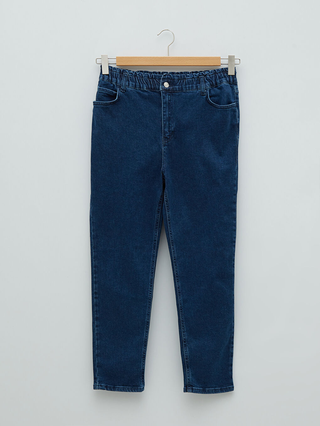 İndigo Büyük Beden Beli Lastikli Cep Detaylı Kadın Rodeo Jean Pantolon-5