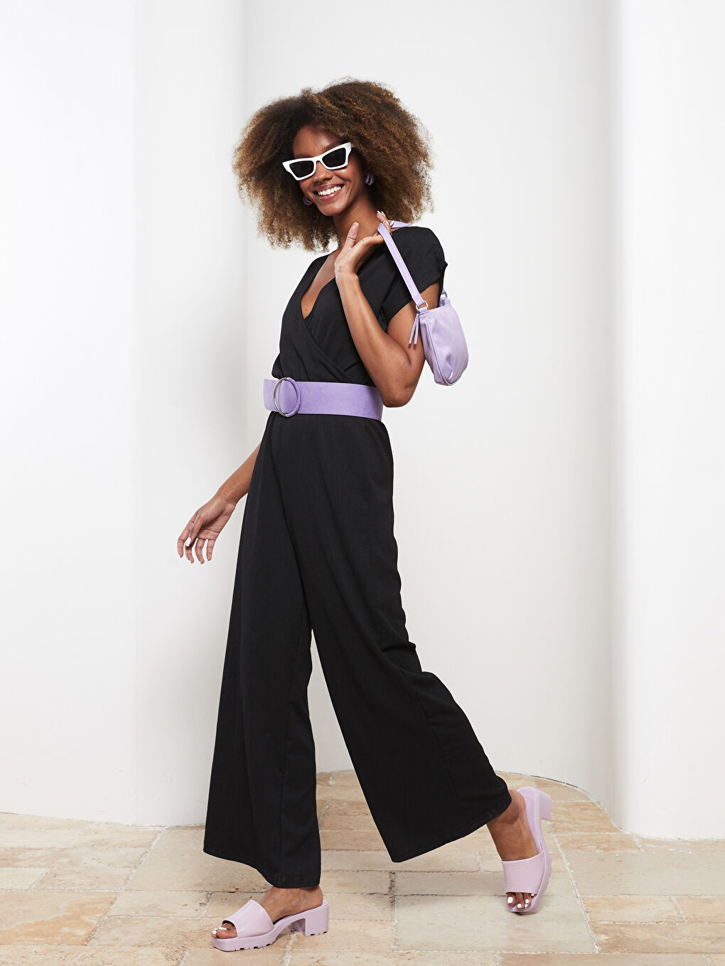 Double Breasted Plain Short Sleeve Women's Jumpsuit