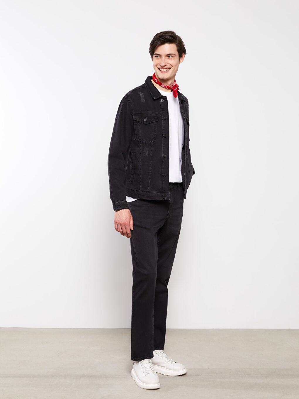 Kırmızı Pamuklu Desenli Erkek Fular-1