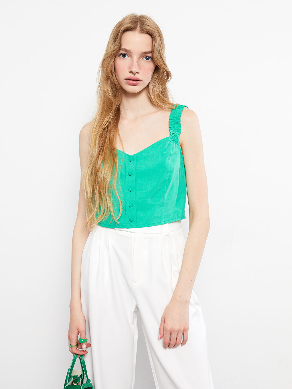 Heart Collar Straight Strap Women's Blouse -S2HI89Z8-GHU