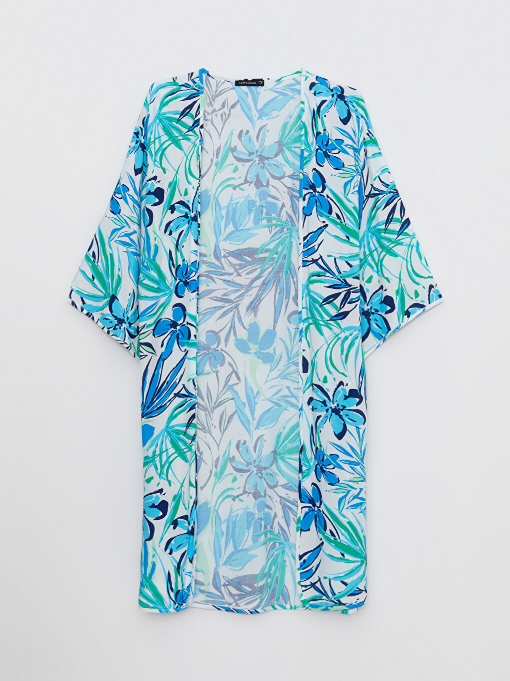 Yeşil Şal Yaka Desenli Uzun Kollu Viskon Kadın Kimono