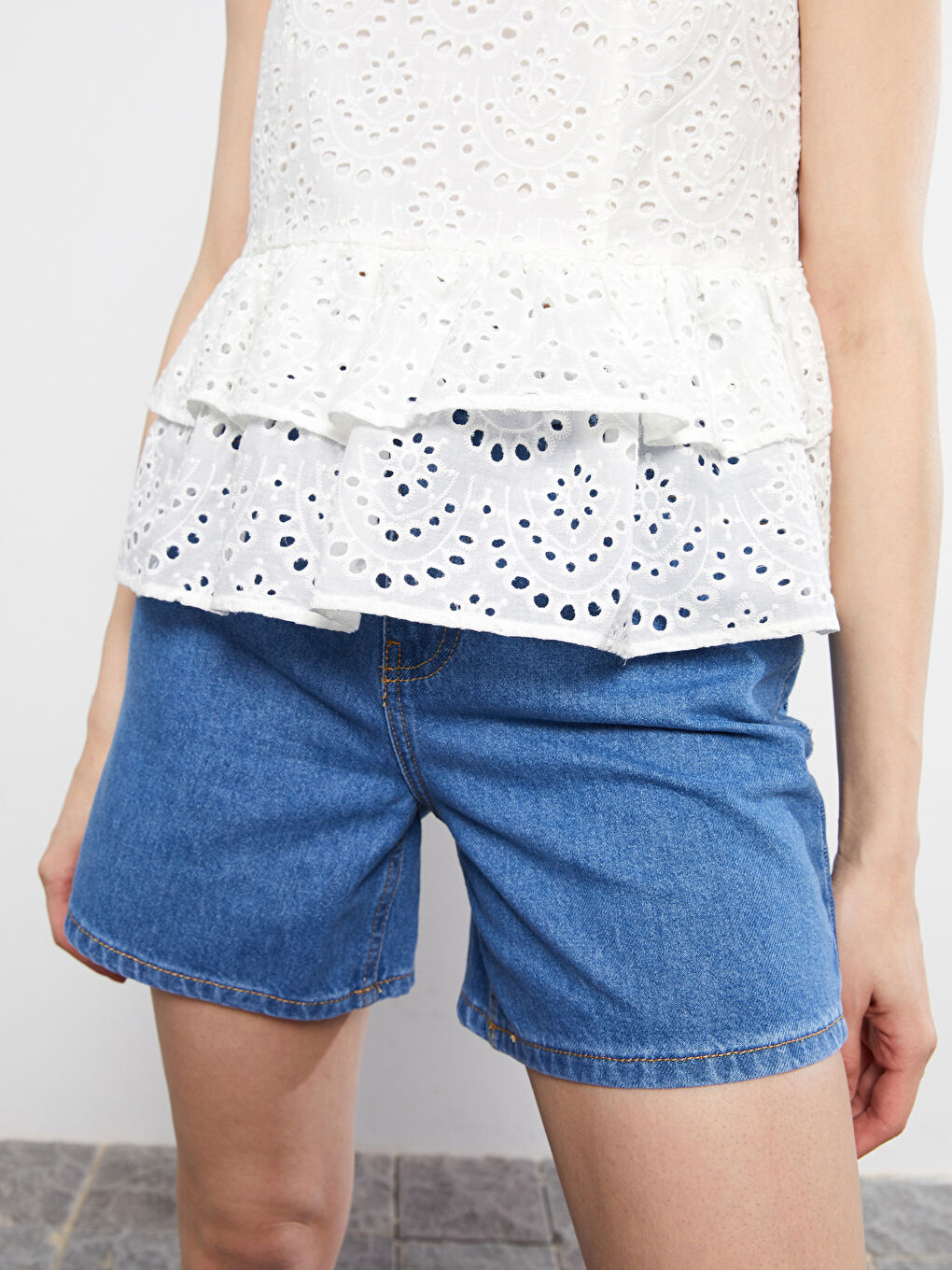 V-Neck Self Patterned Halter Crop Women's Cotton Blouse-3