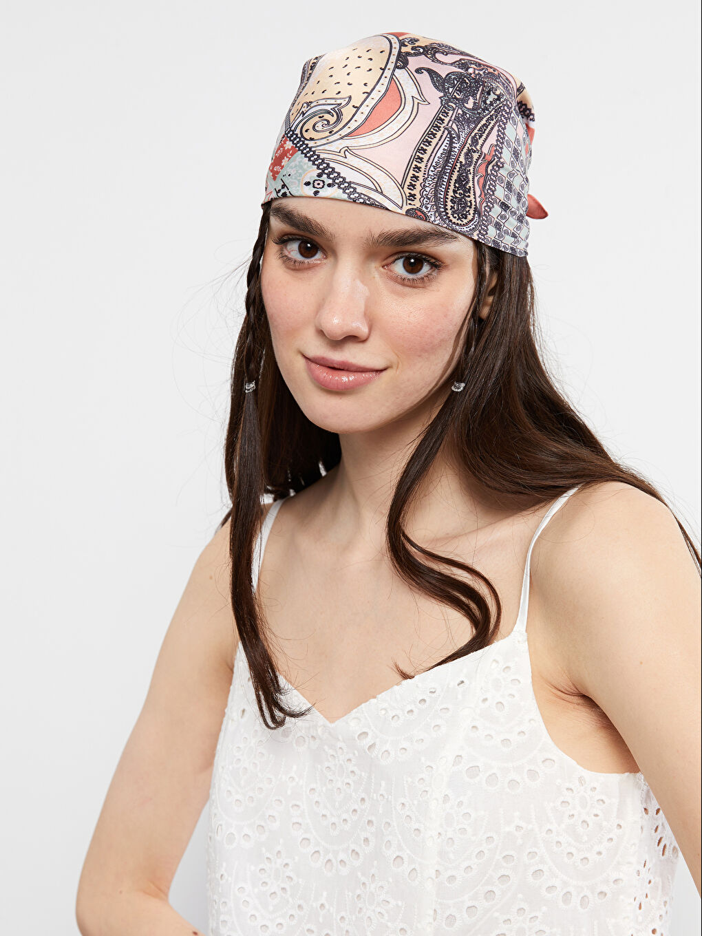 V-Neck Self Patterned Halter Crop Women's Cotton Blouse-4