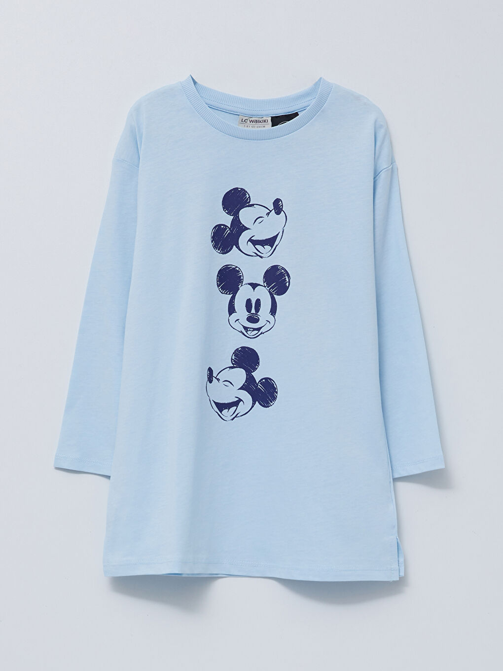 Crew Neck Mickey Mouse Printed Long Sleeve Cotton Girls' Tunic