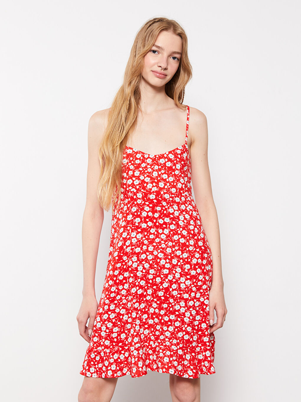 Heart Collar Floral Strap Viscose Women's Dress -S2HJ23Z8-SCV