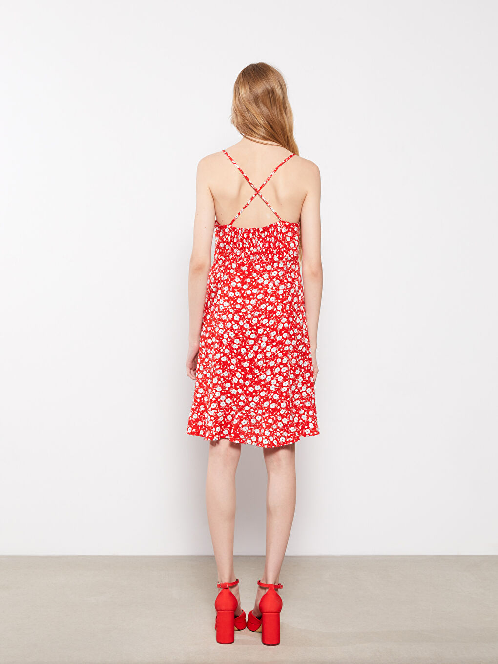 Heart Collar Floral Strap Viscose Women's Dress -S2HJ23Z8-SCV