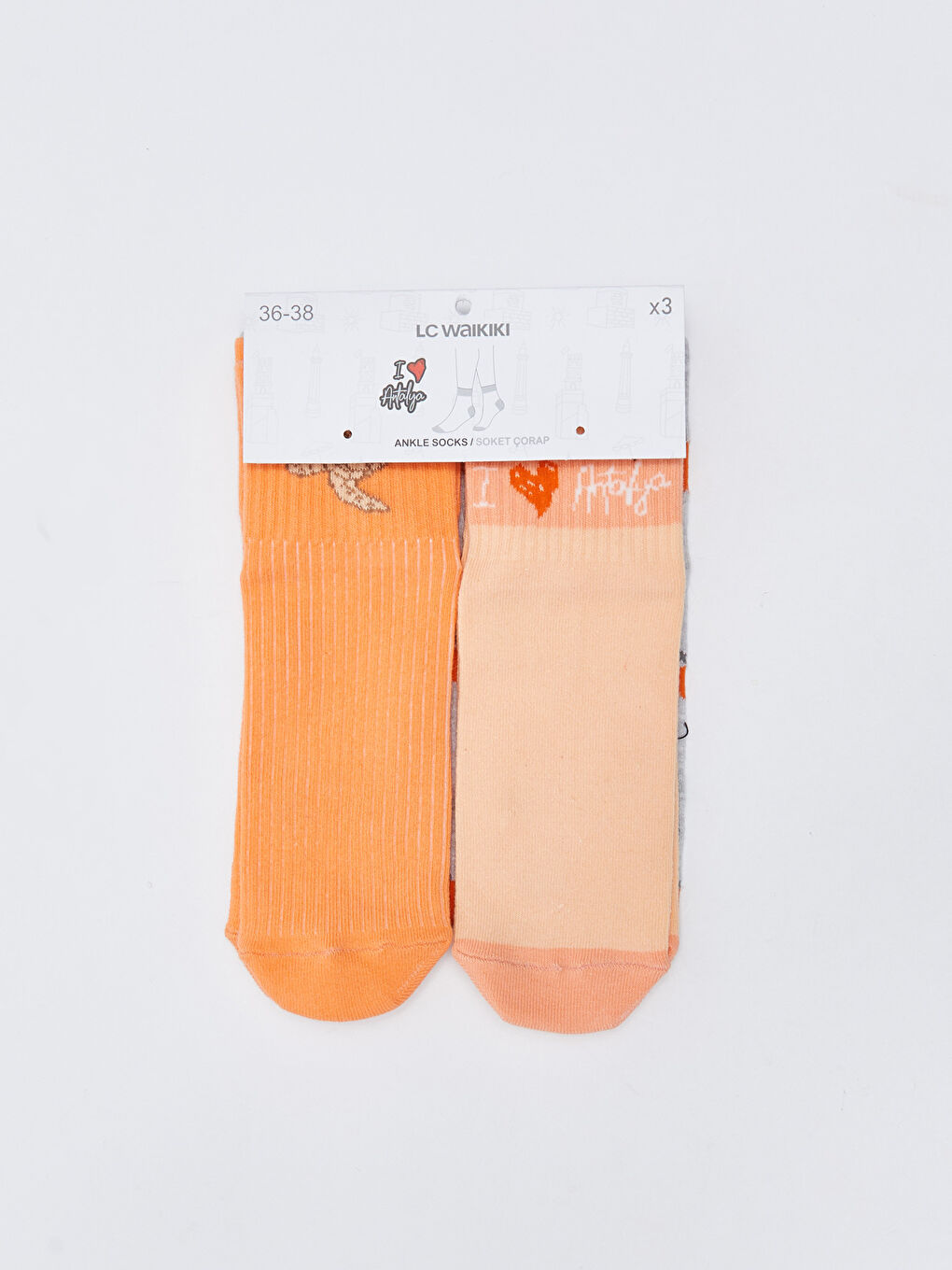 Turuncu Desenli Kadın Soket Çorap 3'lü