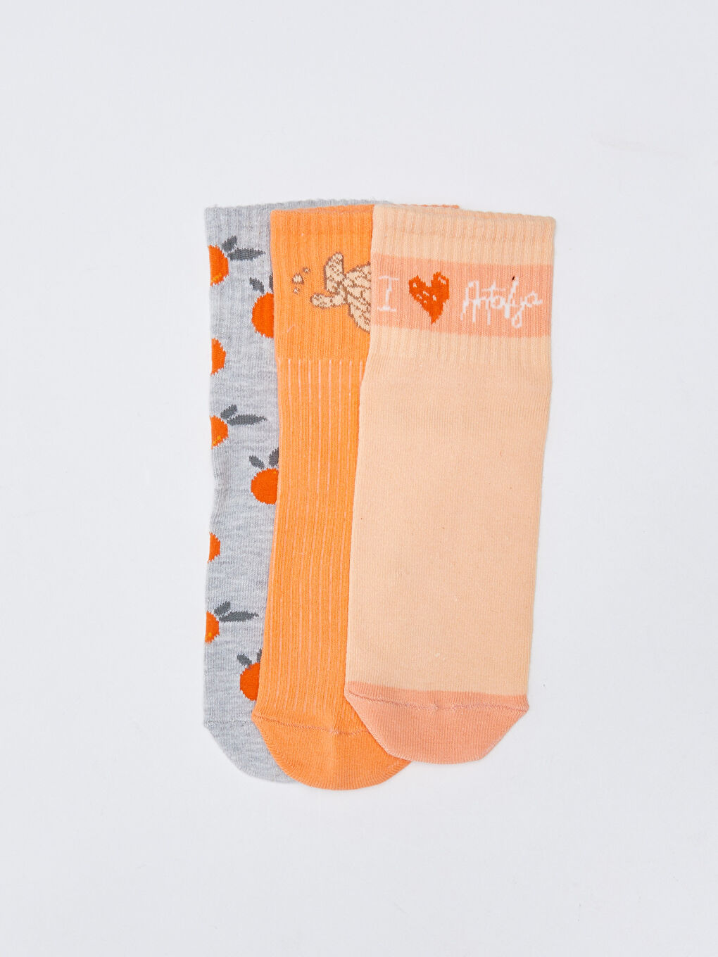 Turuncu Desenli Kadın Soket Çorap 3'lü-2