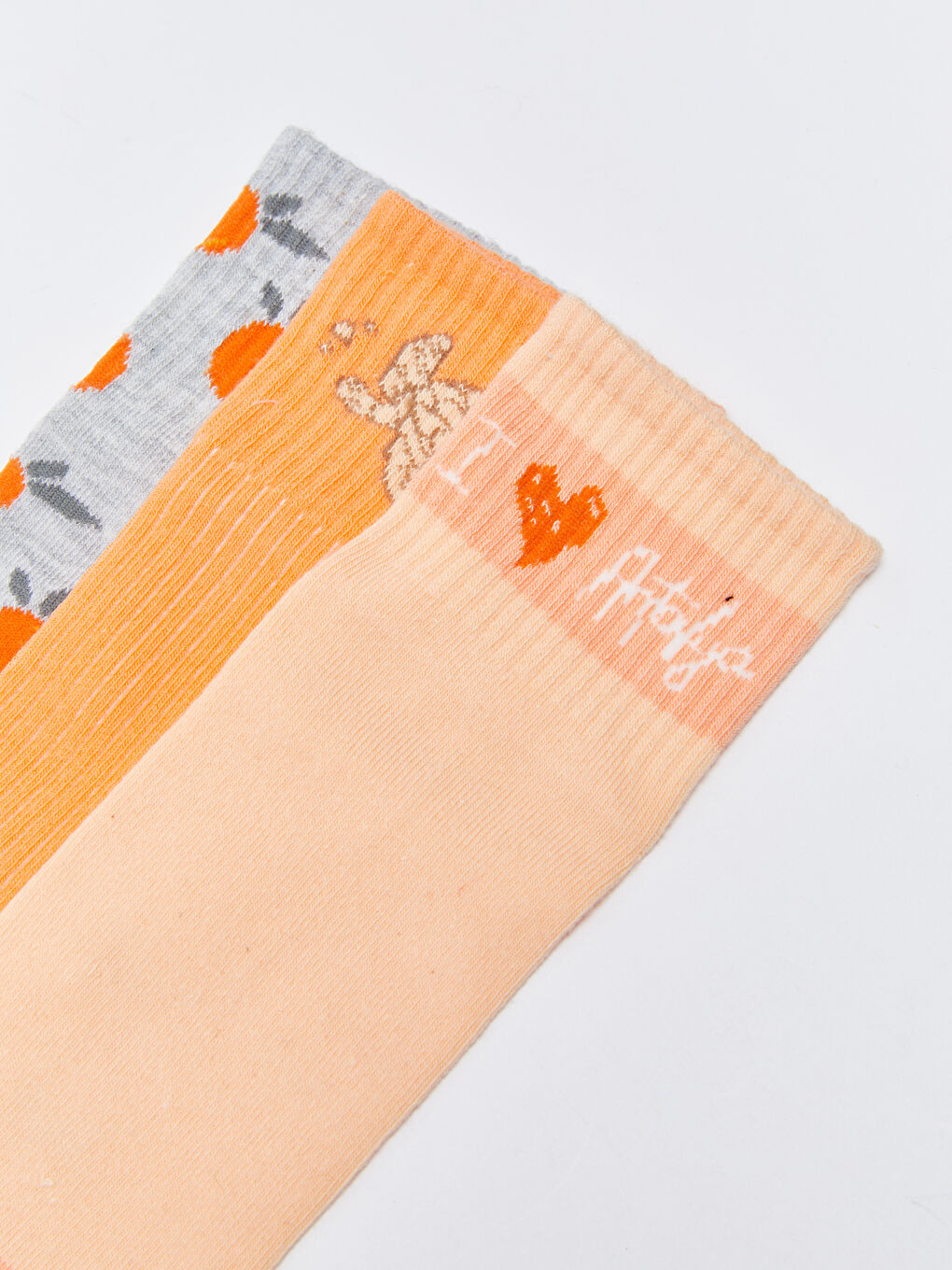 Turuncu Desenli Kadın Soket Çorap 3'lü-3