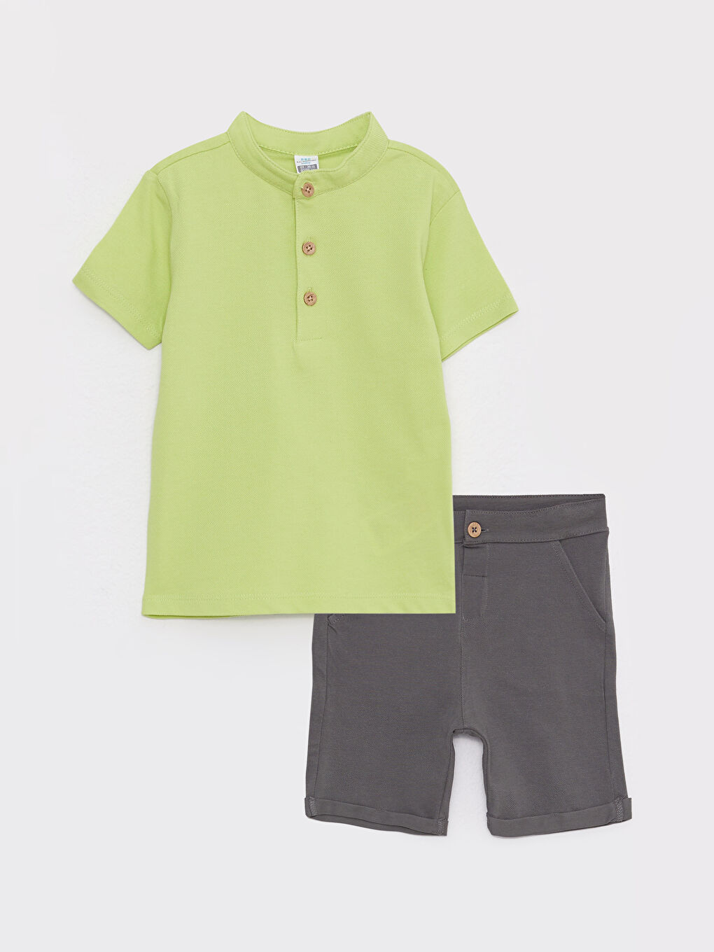 Yeşil Hakim Yaka Kısa Kollu Basic Erkek Bebek Tişört ve Şort 2'li Takım
