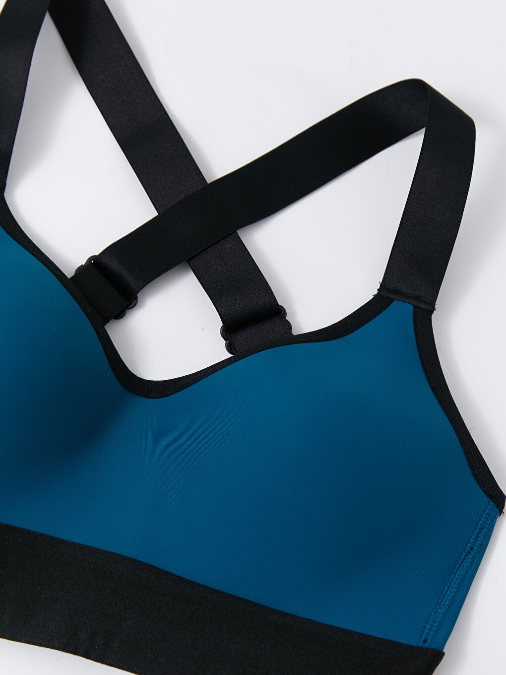 Petrol U Yaka Renk Bloklu Destekli Kadın Spor Büstiyer-8