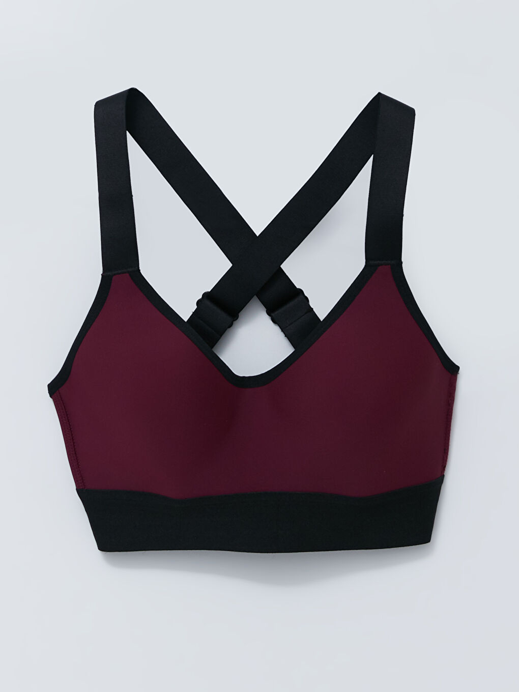 Bordo U Yaka Renk Bloklu Destekli Kadın Spor Büstiyer-5