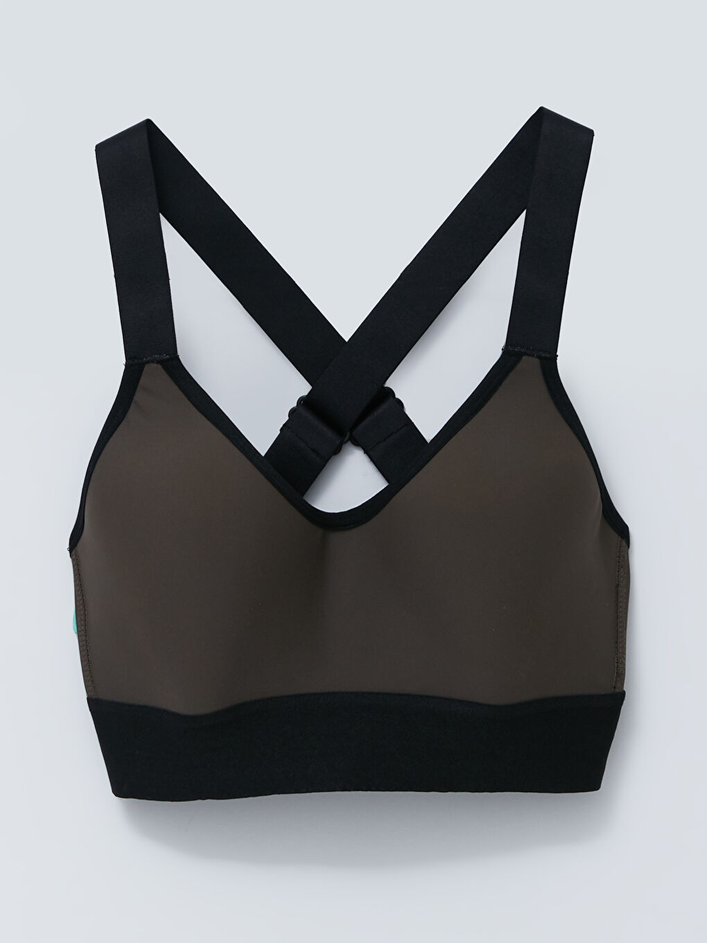 Haki U Yaka Renk Bloklu Destekli Kadın Spor Büstiyer-5