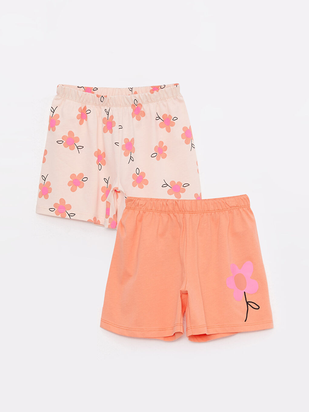 LCW Kids Mercan Beli Lastikli Baskılı Pamuklu Kız Çocuk Pijama Şort 2'li