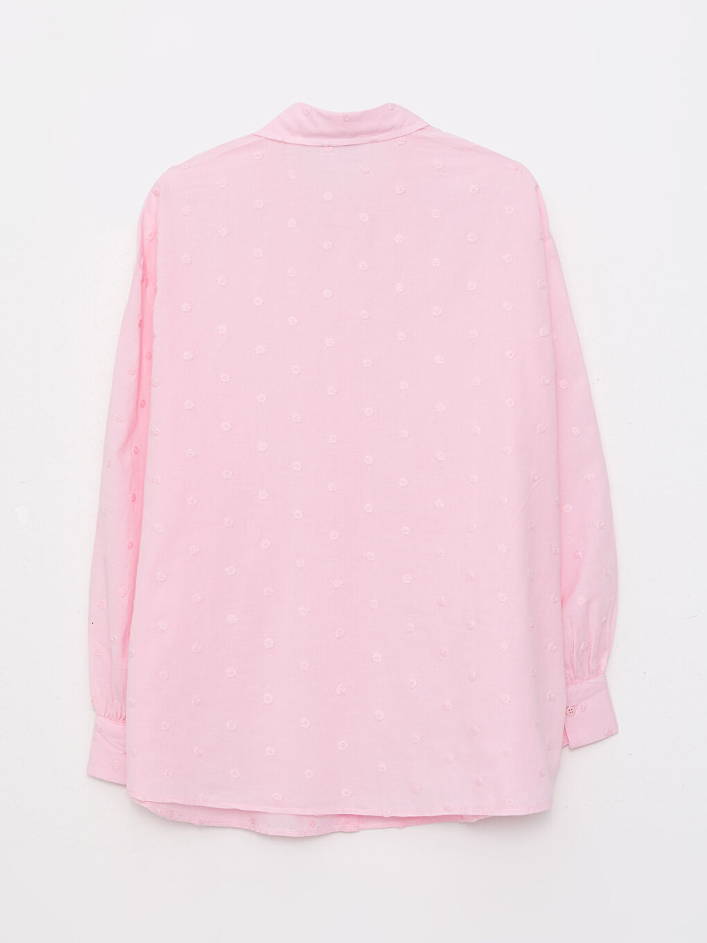 Pembe Önden Düğme Kapamalı Nakışlı Uzun Kollu Poplin Kadın Gömlek-5