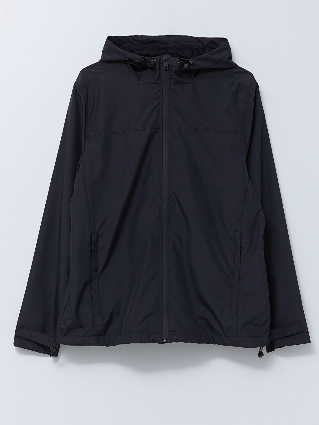 Siyah Standart Kalıp Kapüşonlu Erkek Yağmurluk-5