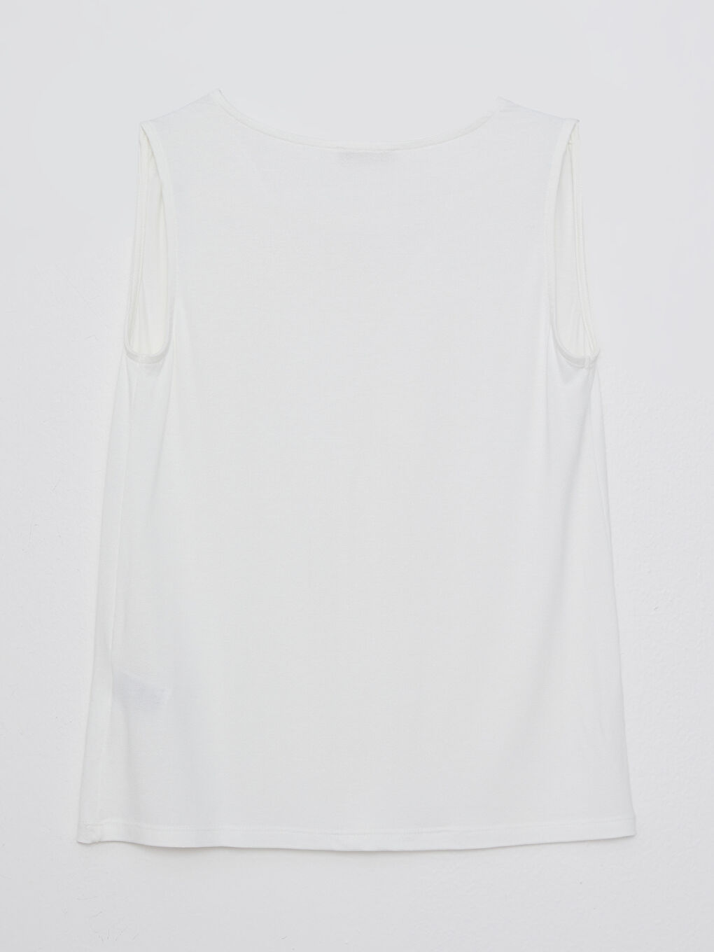 Ekru V Yaka Düz Krep Kadın Atlet-5