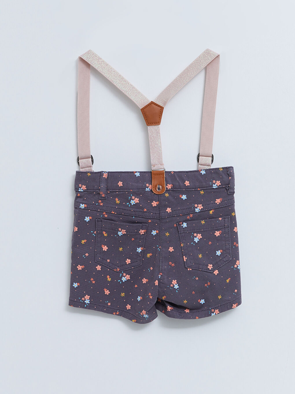 Antrasit Baskılı Kız Bebek Şort ve Pantolon Askısı 2'li Takım-1