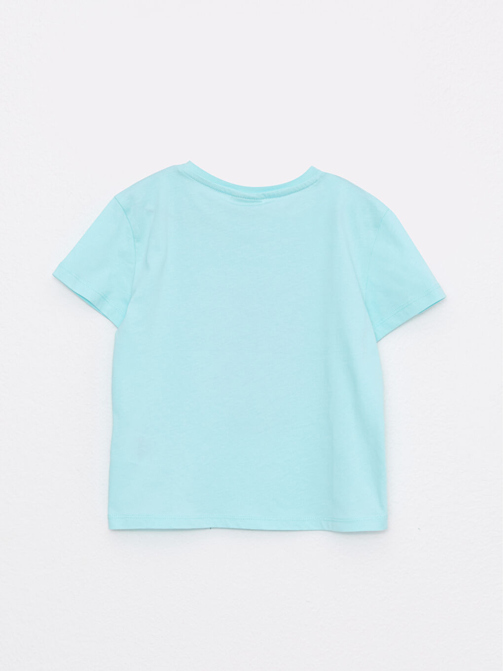Turkuaz Bisiklet Yaka Baskılı Çift Yönlü Payetli Kısa Kollu Pamuklu Kız Çocuk Tişört-3