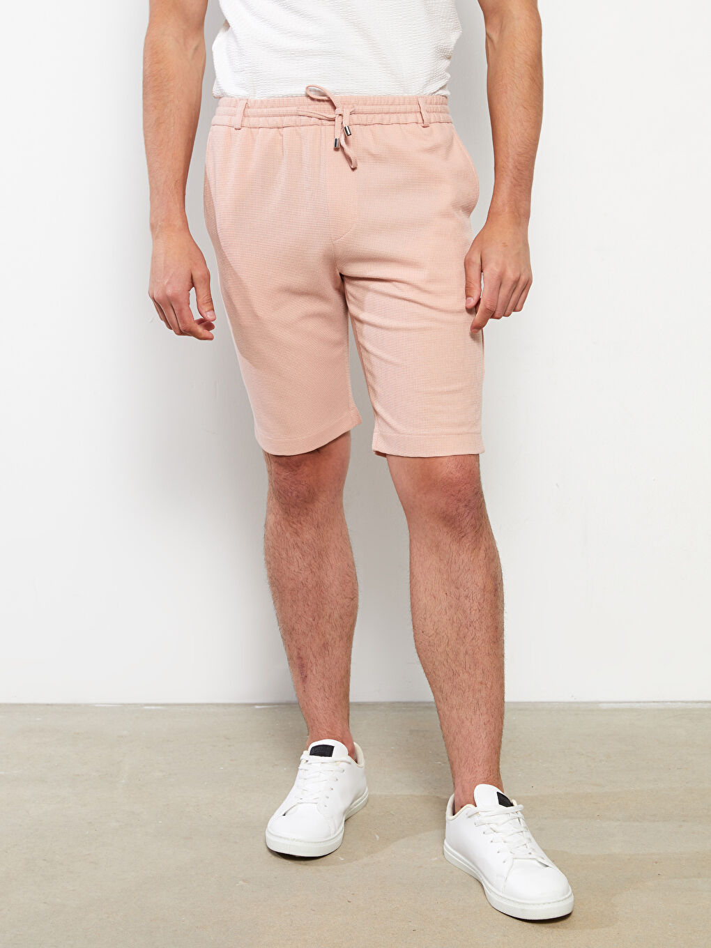 Pembe Slim Fit Dokulu Erkek Şort-2
