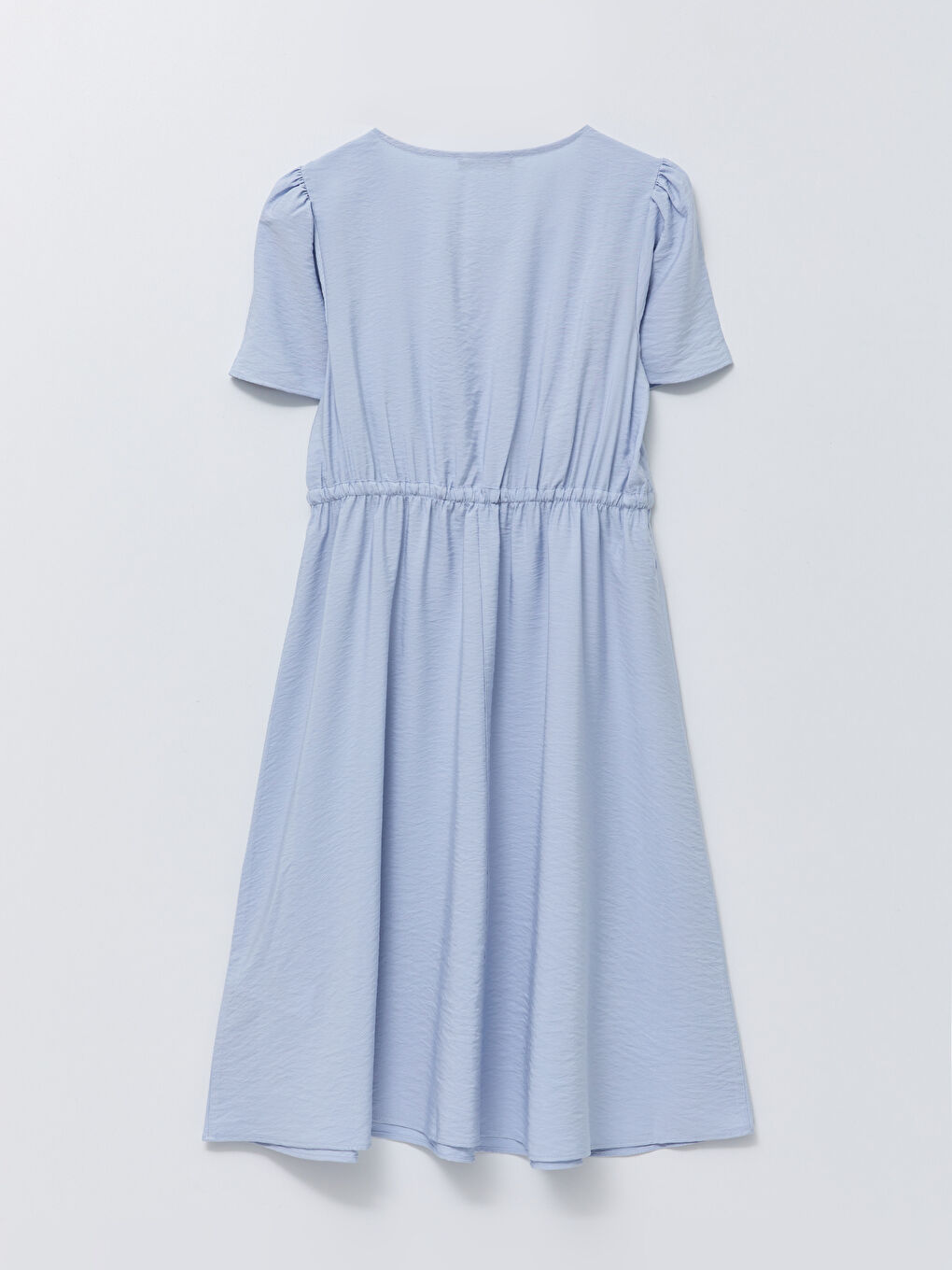 Mavi Kruvaze Yaka Düz Kısa Kollu Hamile Elbise-5