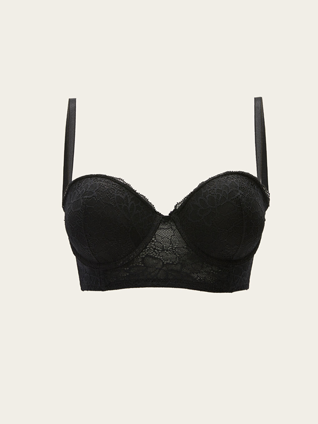 Siyah Balenli Yarım Dolgulu Dantelli Fantezi Balkonet Sütyen