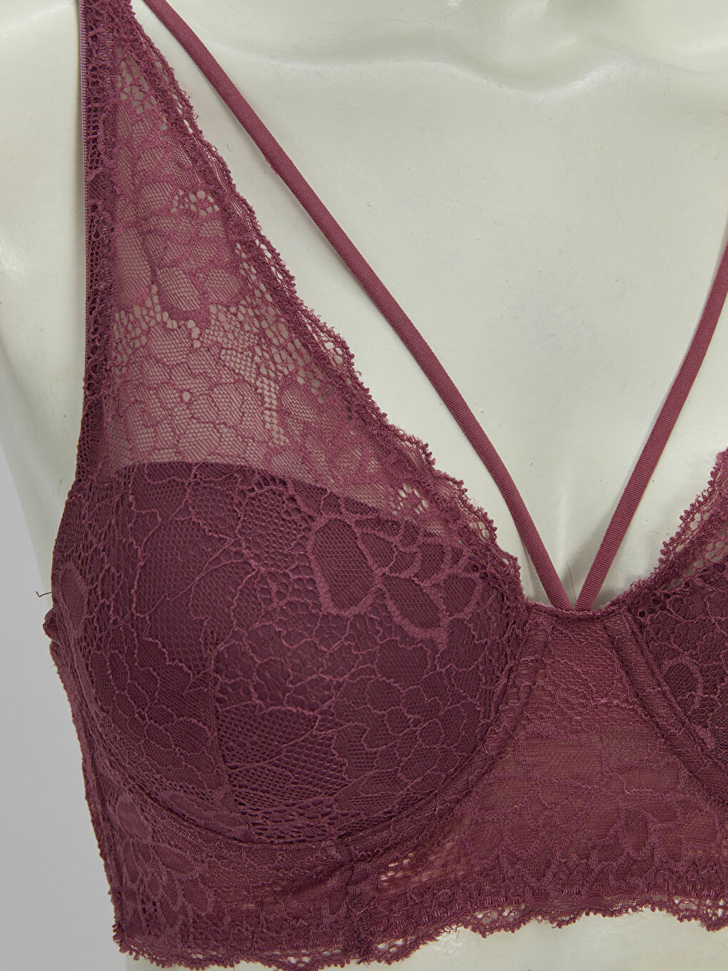Mürdüm Balenli Yarım Dolgulu Dantelli Bralet-2