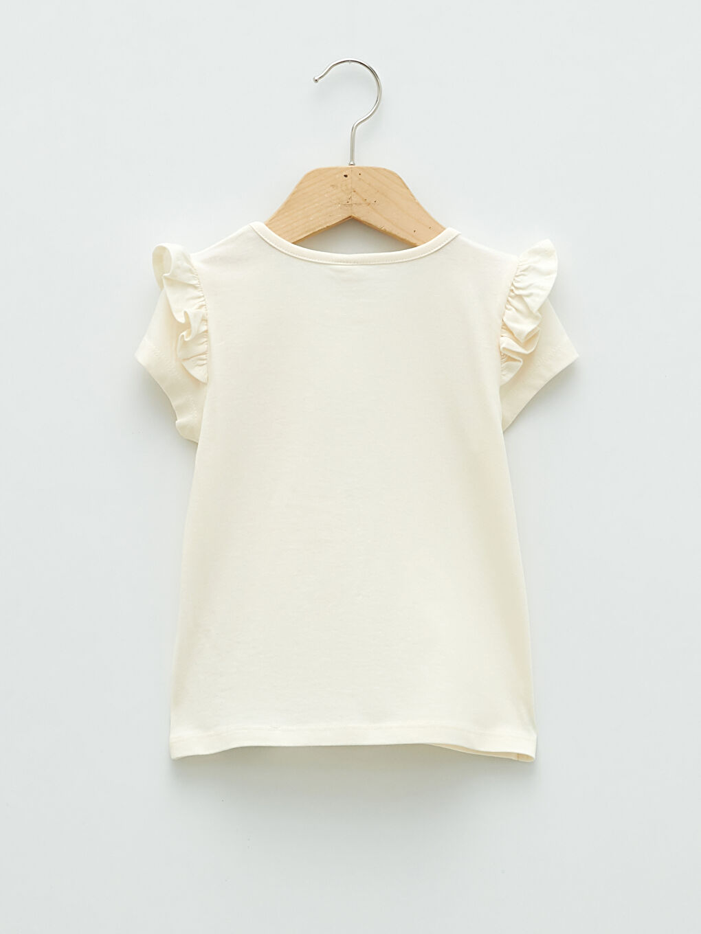 Beyaz Bisiklet Yaka Kısa Kol Baskılı Pamuklu Kız Bebek Tişört-1