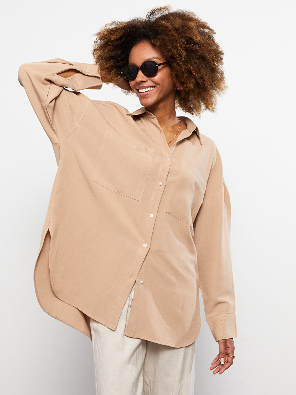 Geknöpftes Reguläres Langarm Damenhemd-1