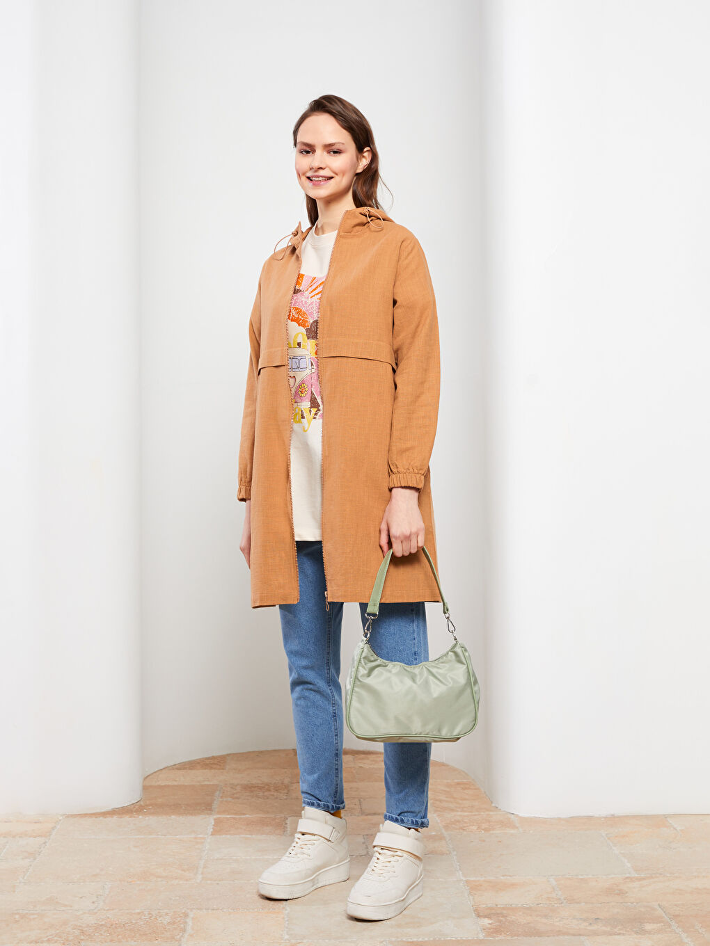 Hooded Plain Long Sleeve Cotton Women Tunic