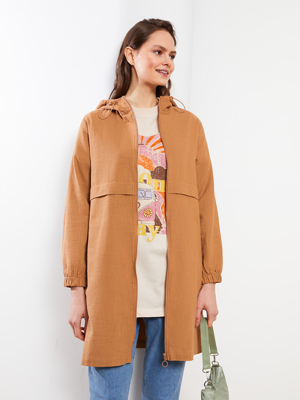 Hooded Plain Long Sleeve Cotton Women Tunic-2