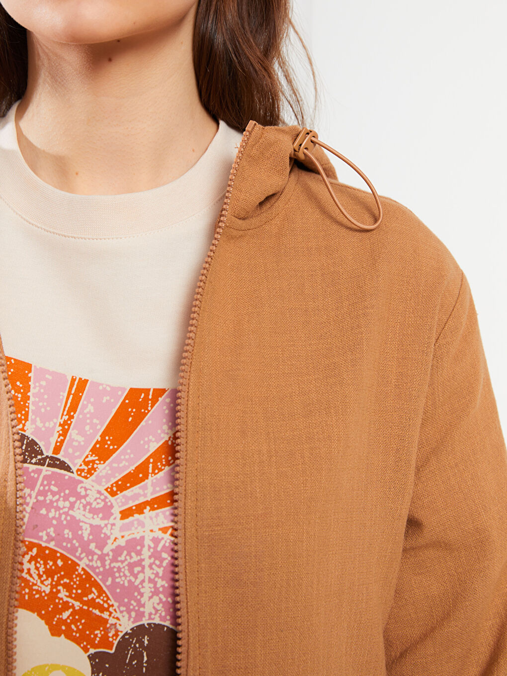 Hooded Plain Long Sleeve Cotton Women Tunic-3