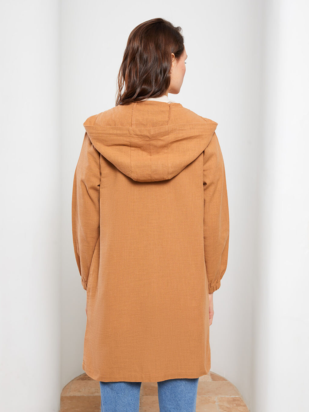 Hooded Plain Long Sleeve Cotton Women Tunic-4