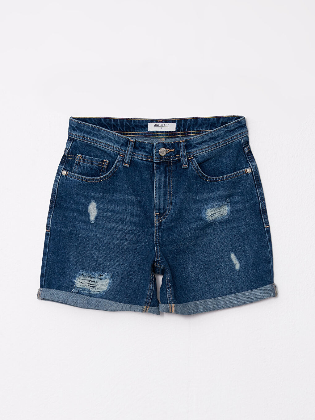 LCW Jeans Teksas šorts Rodeo za žene sa ravnim krojem, standardnog kroja i pocepanim detaljima -S2HL93Z8-507