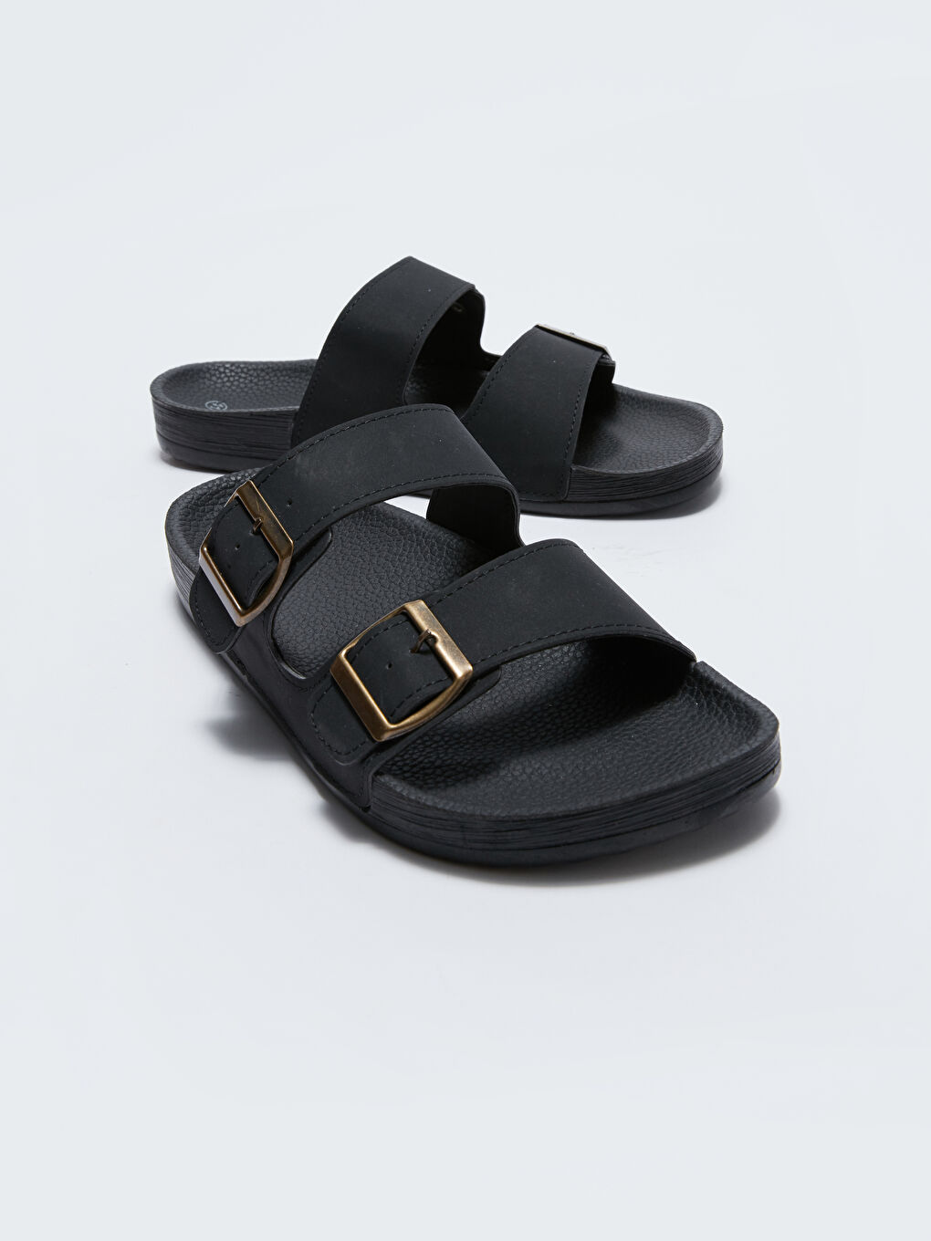 Double Band Buckle Detail Men's Slippers-2