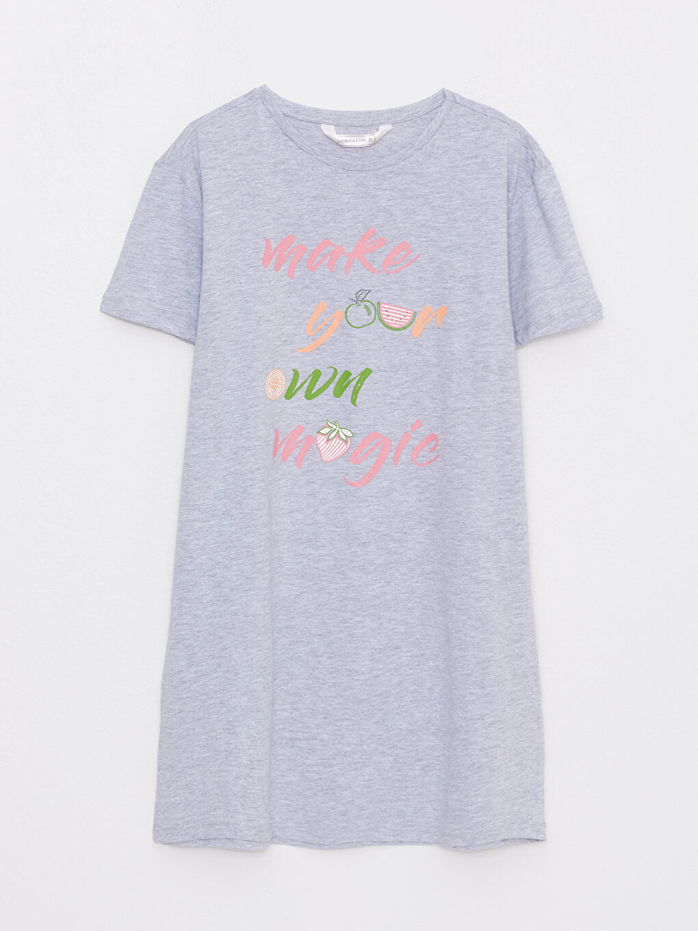 Gri Bisiklet Yaka Baskılı Kısa Kollu Kadın Gecelik-5