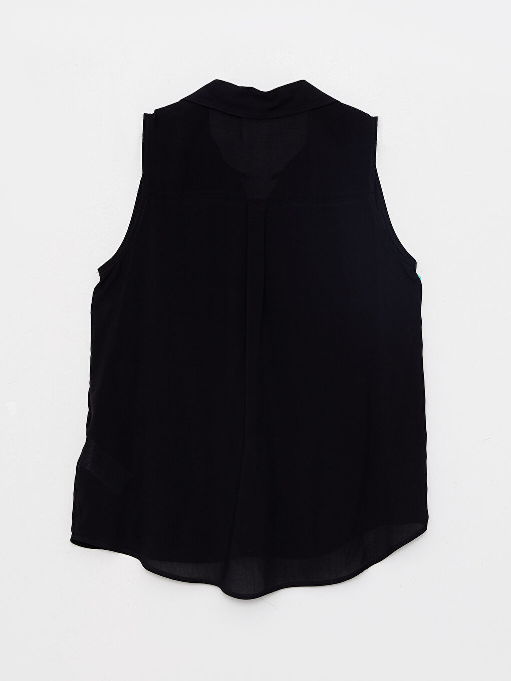 Blouse Sans Manches Froissée Uni Col de Chemise pour Femmes-6