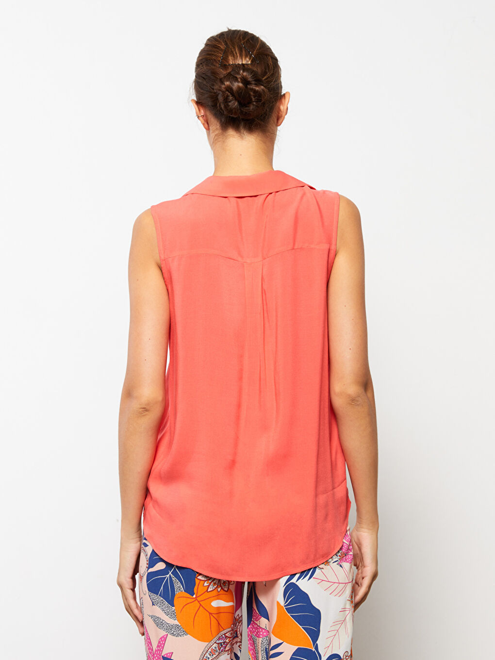 Shirt Collar Plain Sleeveless Crinkle Women's Blouse -S2HM16Z8-H0C