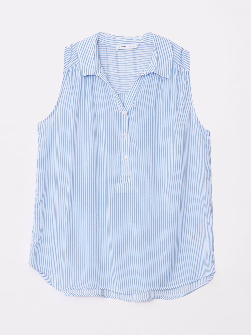 Shirt Collar Striped Sleeveless Viscose Women's Blouse-4