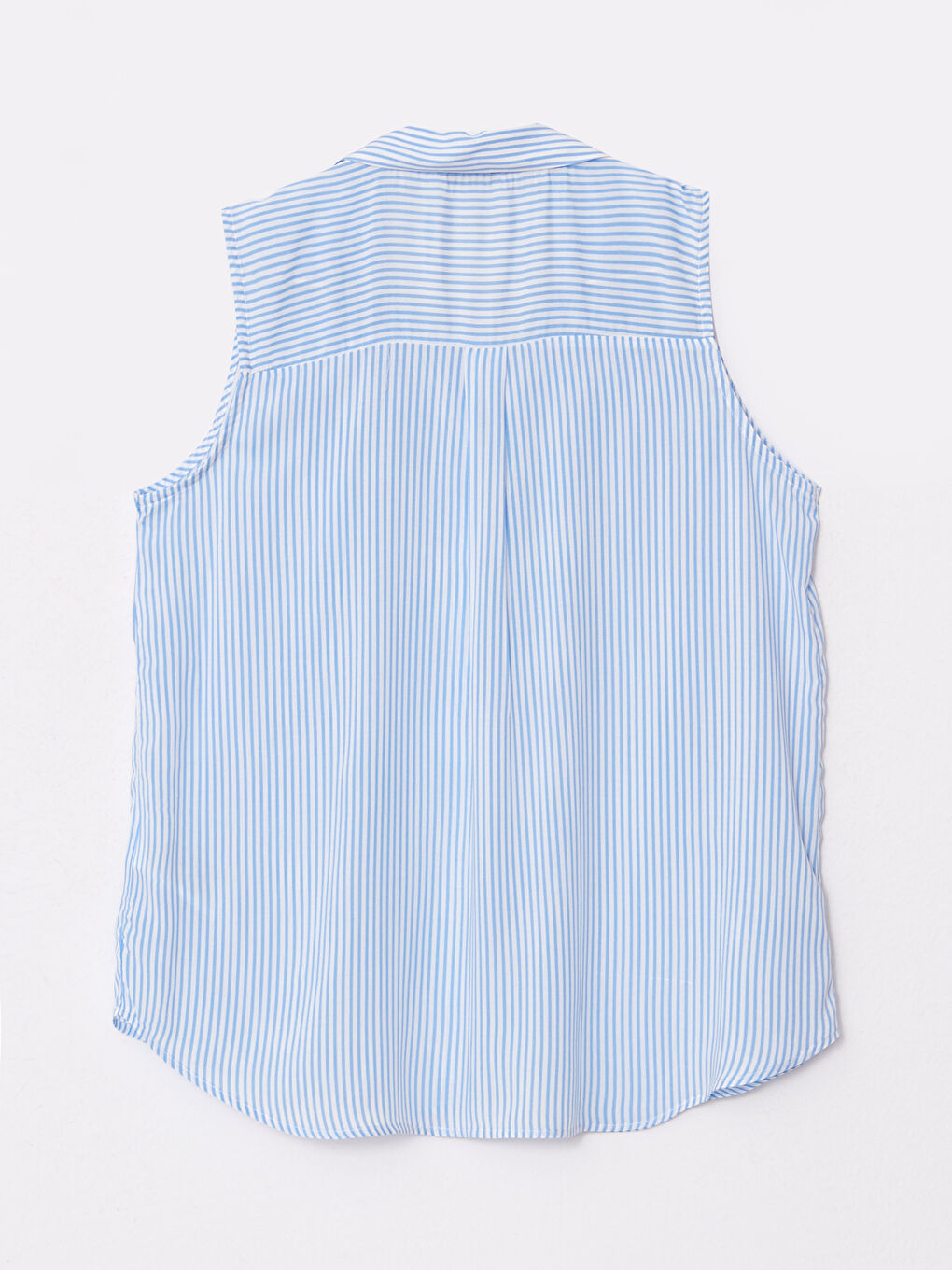 Shirt Collar Striped Sleeveless Viscose Women's Blouse-5
