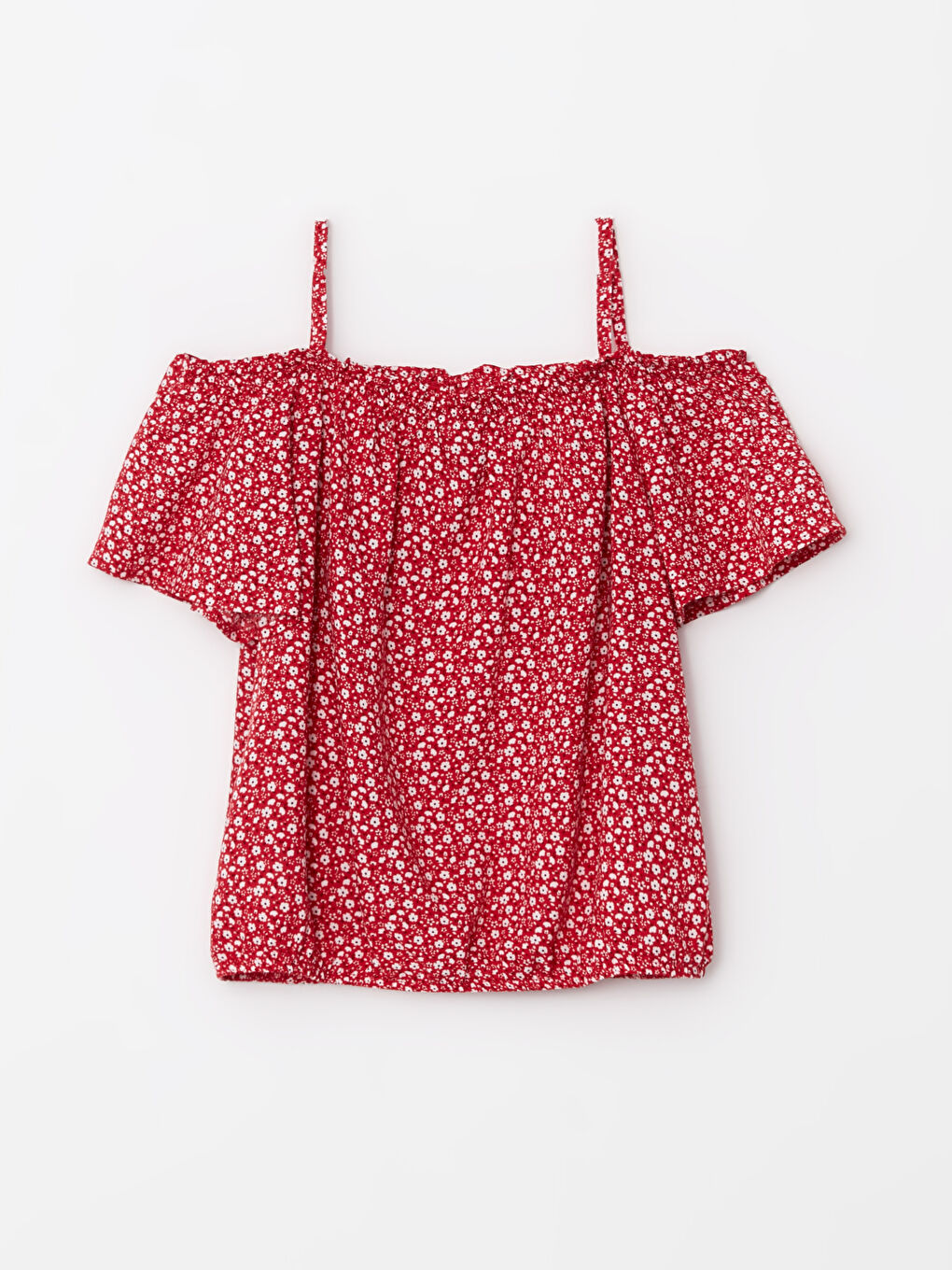 Блузка для девочек с вырезом лодочкой, принтом и короткими рукавами из вискозы-1