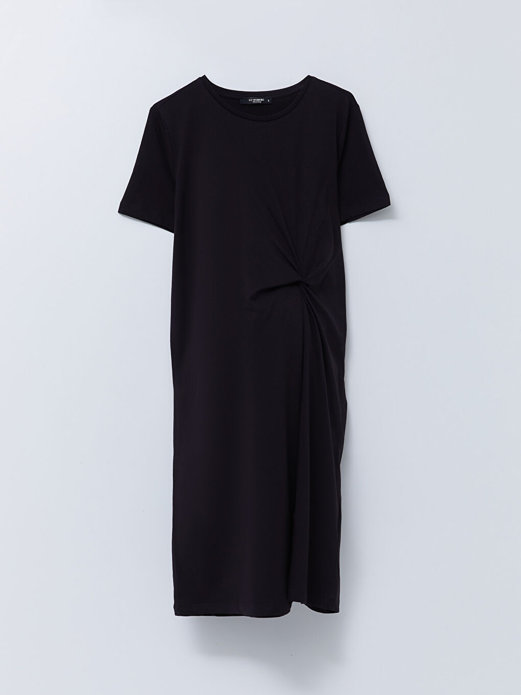 Siyah Bisiklet Yaka Düz Kısa Kollu Pamuklu Hamile Elbise-5