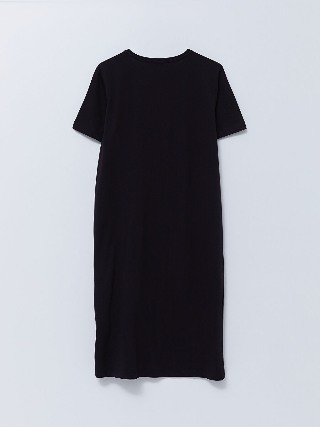 Siyah Bisiklet Yaka Düz Kısa Kollu Pamuklu Hamile Elbise-6