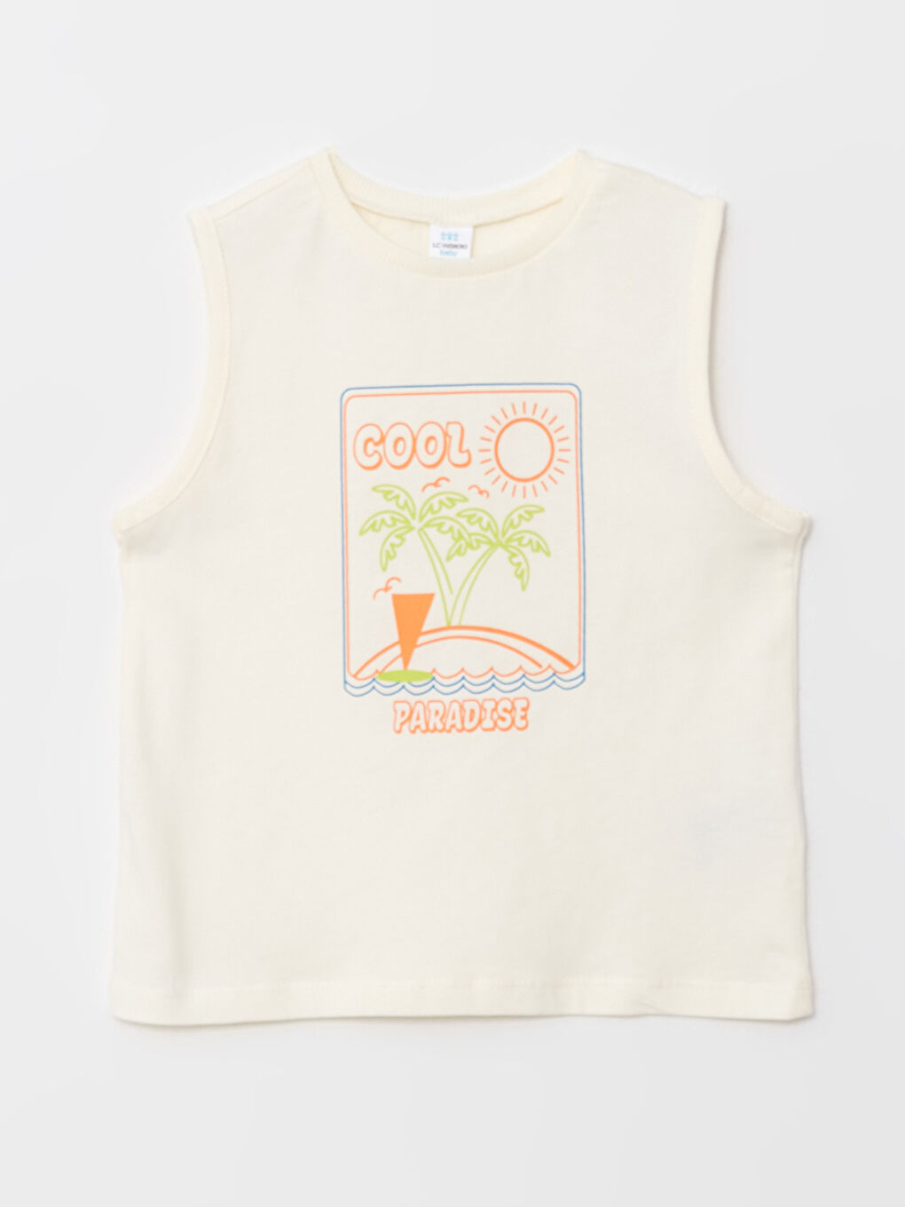 Ekru Bisiklet Yaka Baskılı Pamuklu Erkek Bebek Atlet